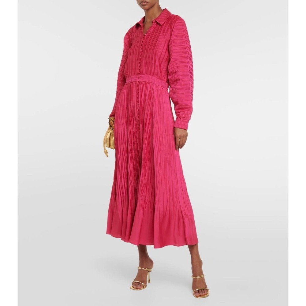 SIMKHAI Indiana Plisse Midi Dress Magenta Pink Long Sleeve Pleated 2
